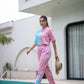 Yufta Pink And Blue Crop Top And Trouser Co Ord Set - Swadesiicart