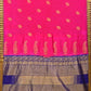 Pink and Dark Blue Bandhani Kanchipuram Silk Handloom Saree with Body Buta Design - Global Threads | Swadesiicart