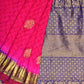 Pink and Dark Blue Bandhani Kanchipuram Silk Handloom Saree with Body Buta Design - Global Threads | Swadesiicart