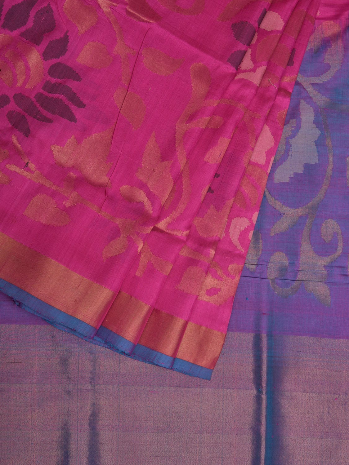 Pink and Lavender Uppada Silk Handloom Saree with All Over Design - Global Threads | Swadesiicart
