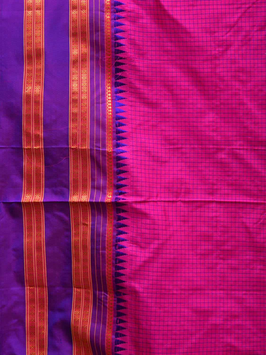 Pink and Purple Narayanpet Silk Handloom Plain Saree with Traditional Border Design No Blouse - Global Threads | Swadesiicart