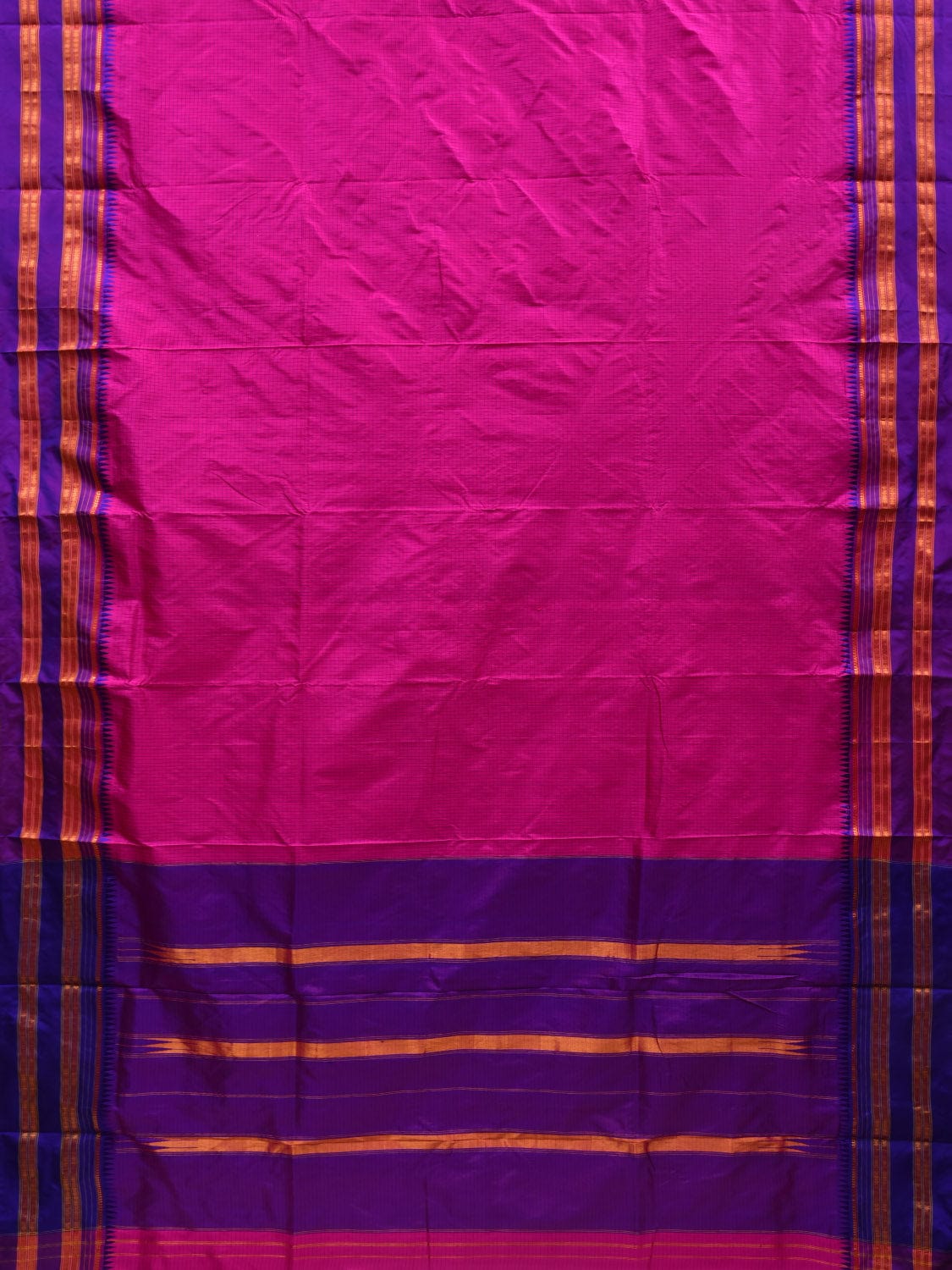 Pink and Purple Narayanpet Silk Handloom Plain Saree with Traditional Border Design No Blouse - Global Threads | Swadesiicart