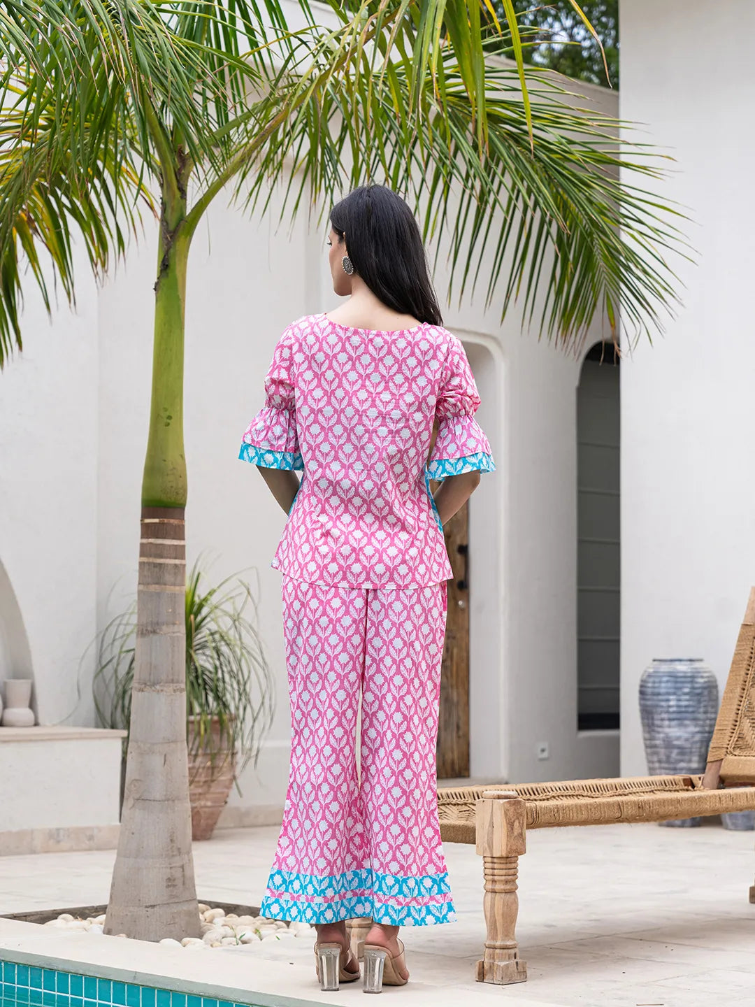 Yufta Pink & Sky Blue Colour Blocking Co Ord Set - Swadesiicart