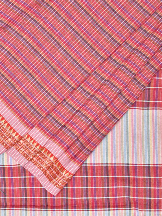 Pink Bamboo Cotton Plain Saree with Checks Design No Blouse - Global Threads | Swadesiicart