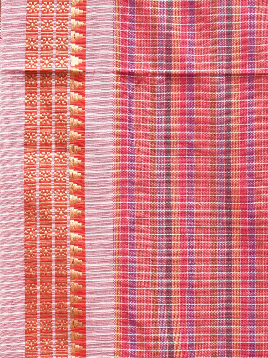 Pink Bamboo Cotton Plain Saree with Checks Design No Blouse - Global Threads | Swadesiicart