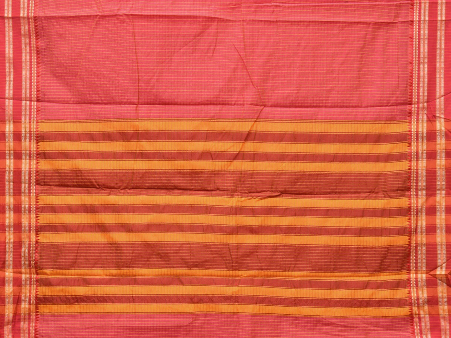 Pink Bamboo Cotton Saree with Checks Design No Blouse - Global Threads | Swadesiicart