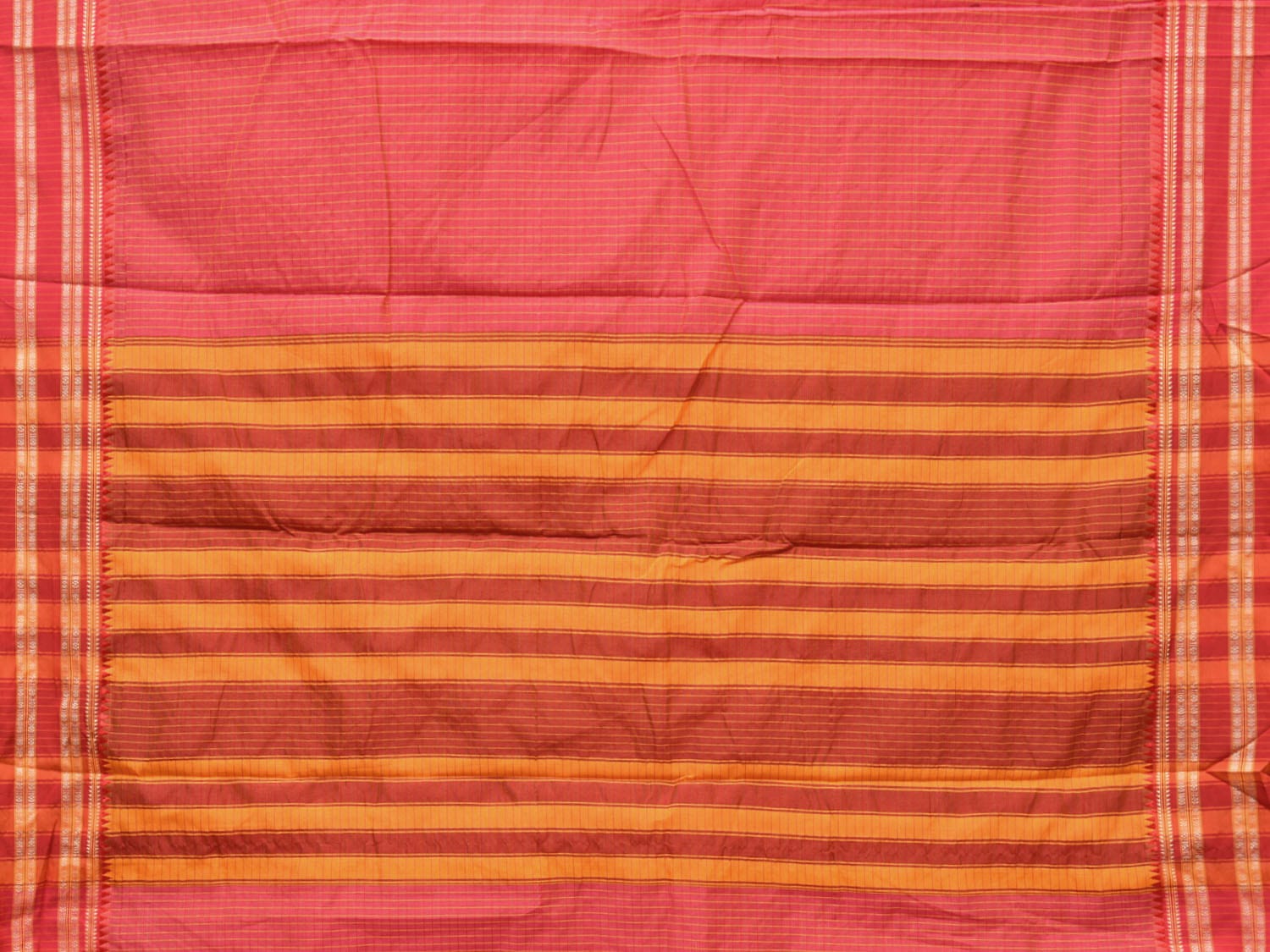 Pink Bamboo Cotton Saree with Checks Design No Blouse - Global Threads | Swadesiicart