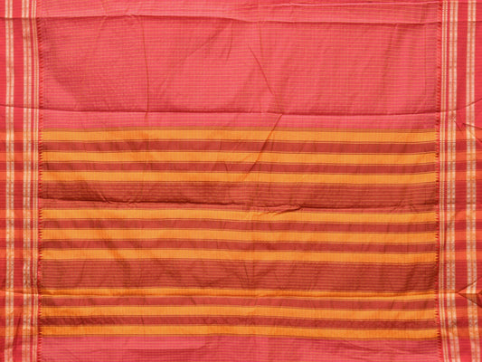 Pink Bamboo Cotton Saree with Checks Design No Blouse - Global Threads | Swadesiicart