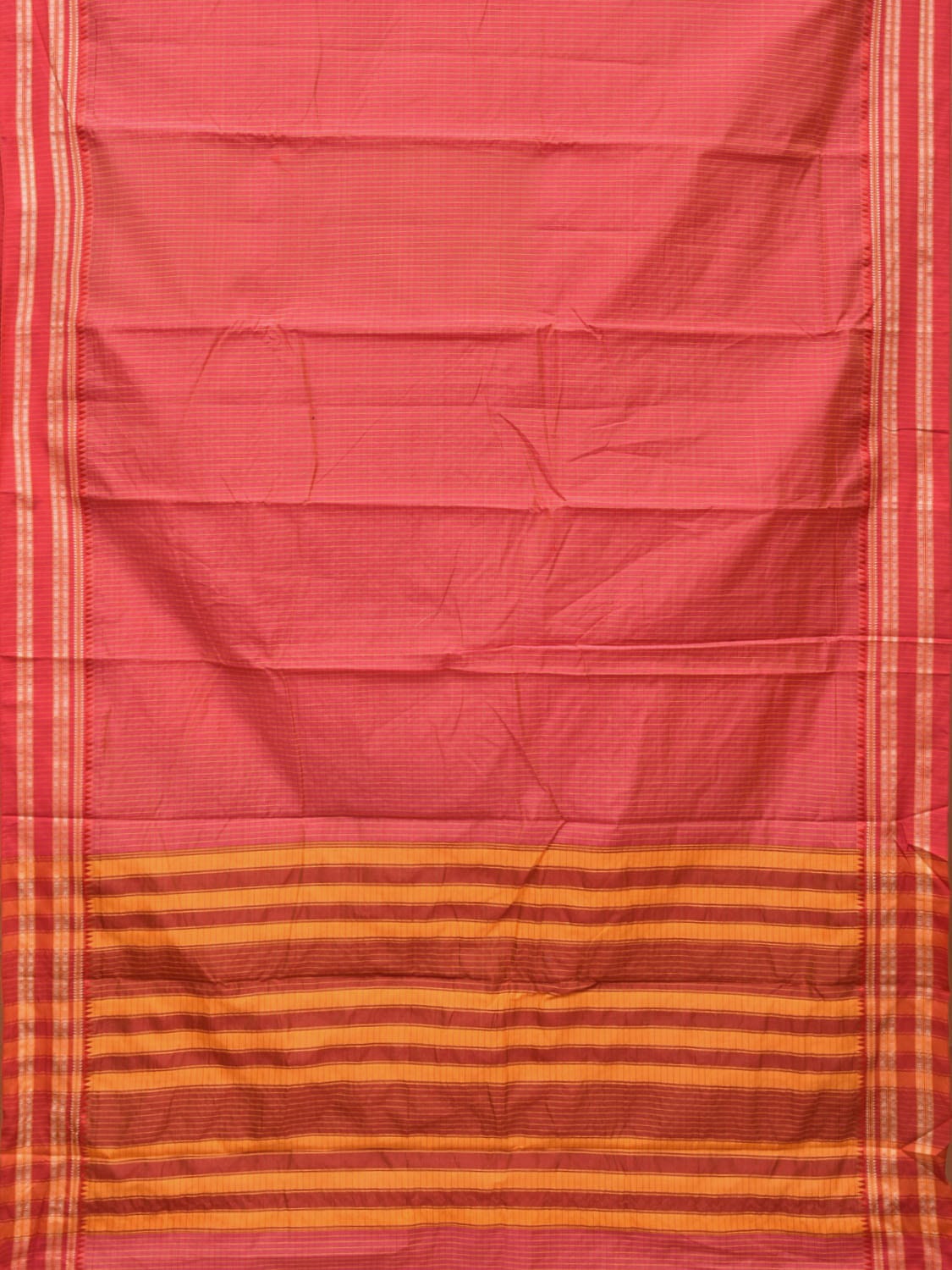 Pink Bamboo Cotton Saree with Checks Design No Blouse - Global Threads | Swadesiicart