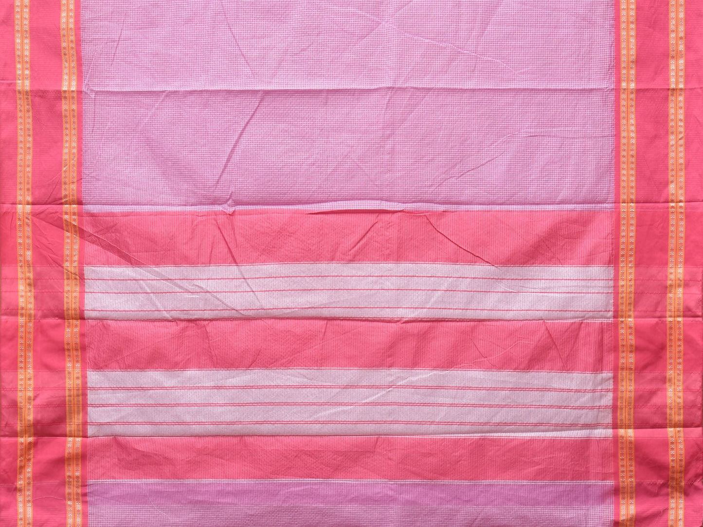 Pink Bamboo Cotton Saree with Small Checks Design No Blouse - Global Threads | Swadesiicart