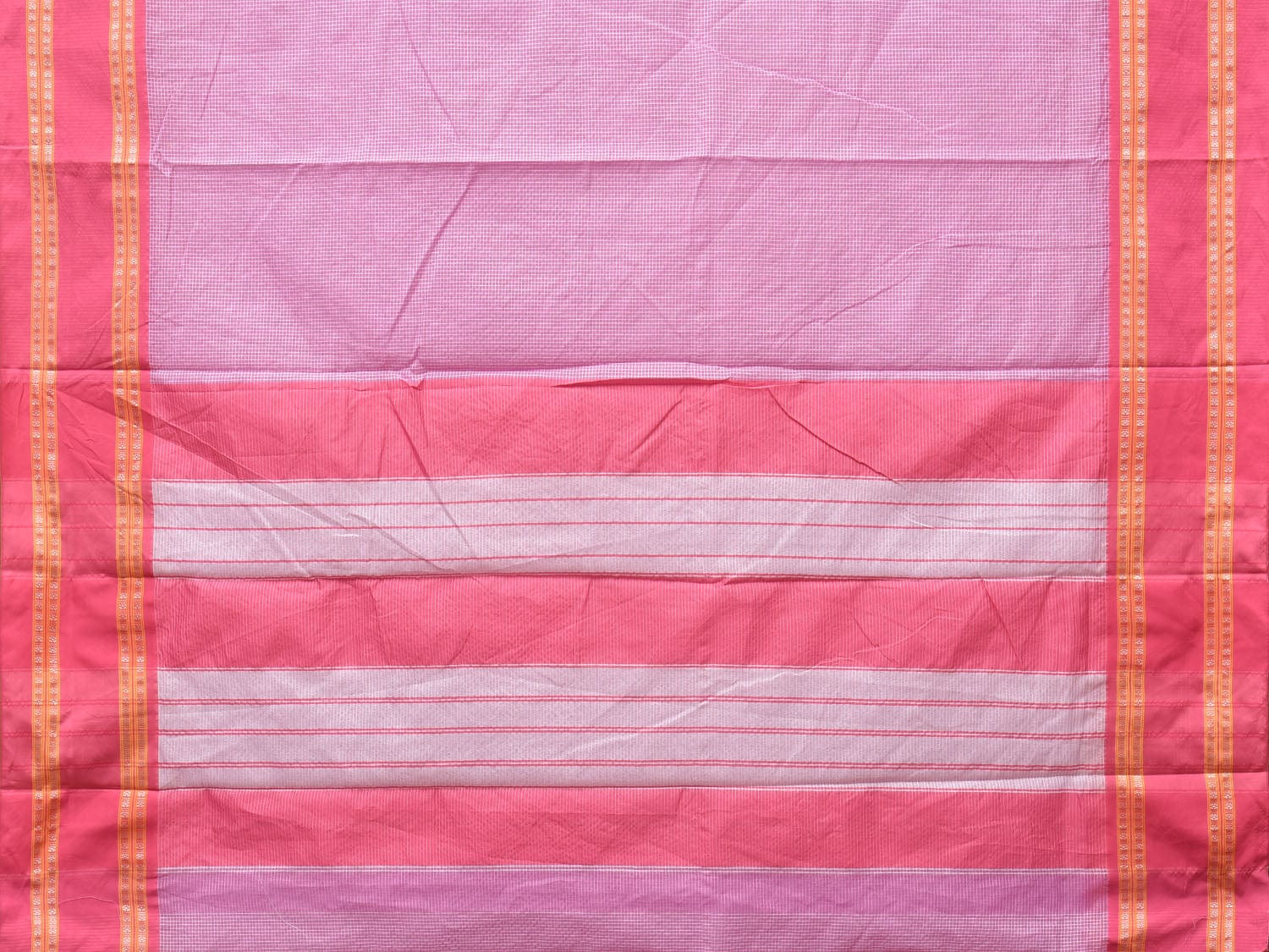 Pink Bamboo Cotton Saree with Small Checks Design No Blouse - Global Threads | Swadesiicart