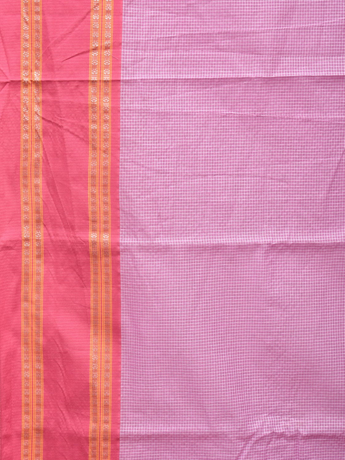 Pink Bamboo Cotton Saree with Small Checks Design No Blouse - Global Threads | Swadesiicart