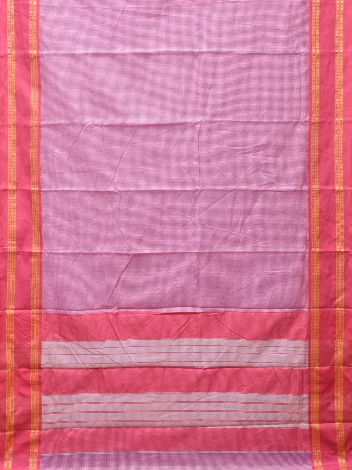 Pink Bamboo Cotton Saree with Small Checks Design No Blouse - Global Threads | Swadesiicart