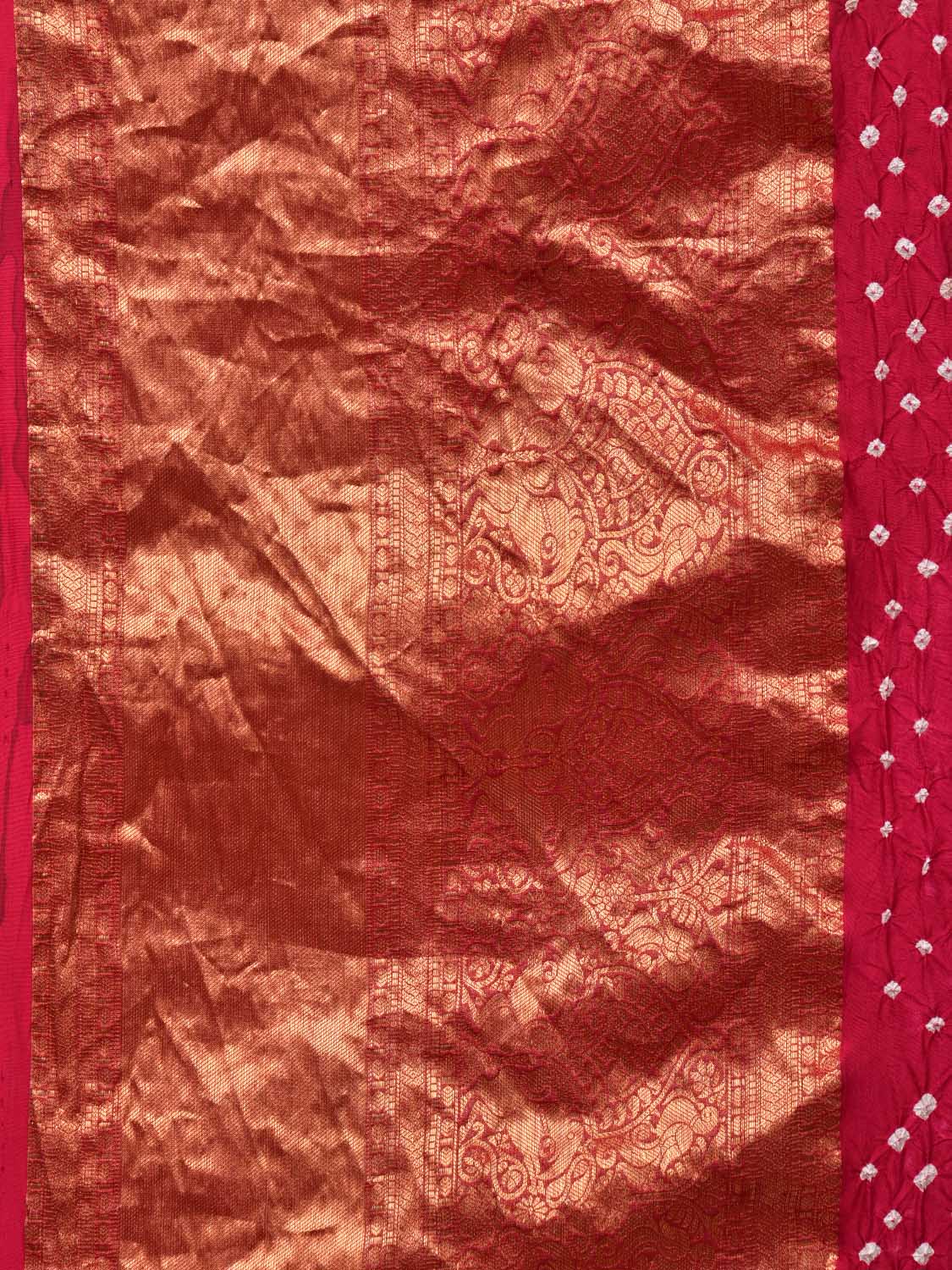 Pink Bandhani Kanchipuram Silk Handloom Saree with Kalamkari Pallu and Blouse Design - Global Threads | Swadesiicart