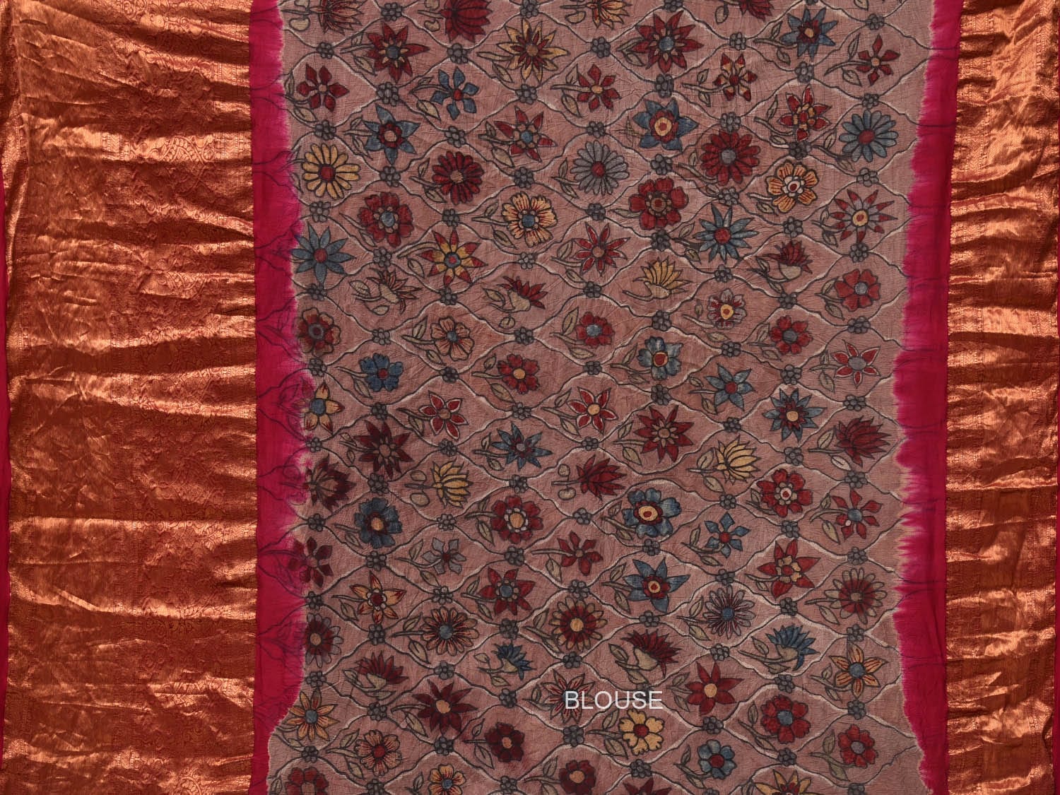 Pink Bandhani Kanchipuram Silk Handloom Saree with Kalamkari Pallu and Blouse Design - Global Threads | Swadesiicart