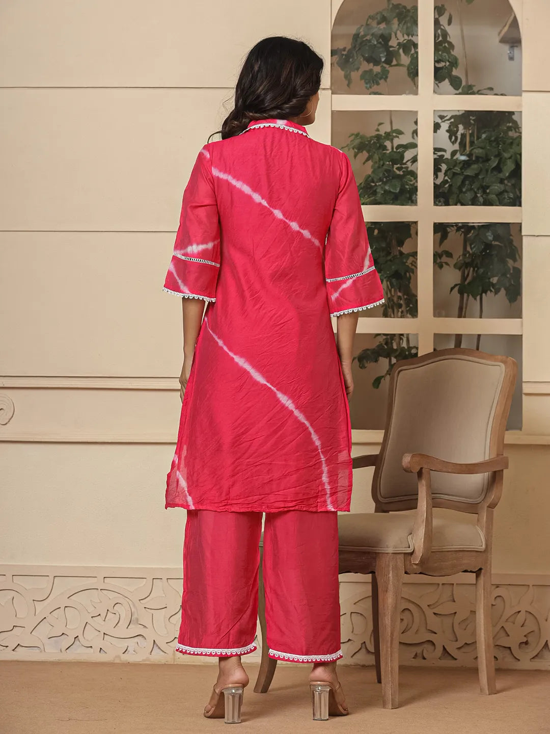 Yufta Pink Chanderi Silk Tie Dye Co-Ord Set - Swadesiicart
