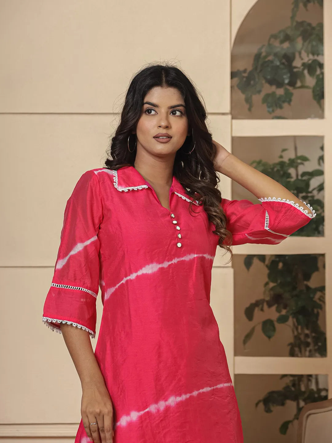 Yufta Pink Chanderi Silk Tie Dye Co-Ord Set - Swadesiicart