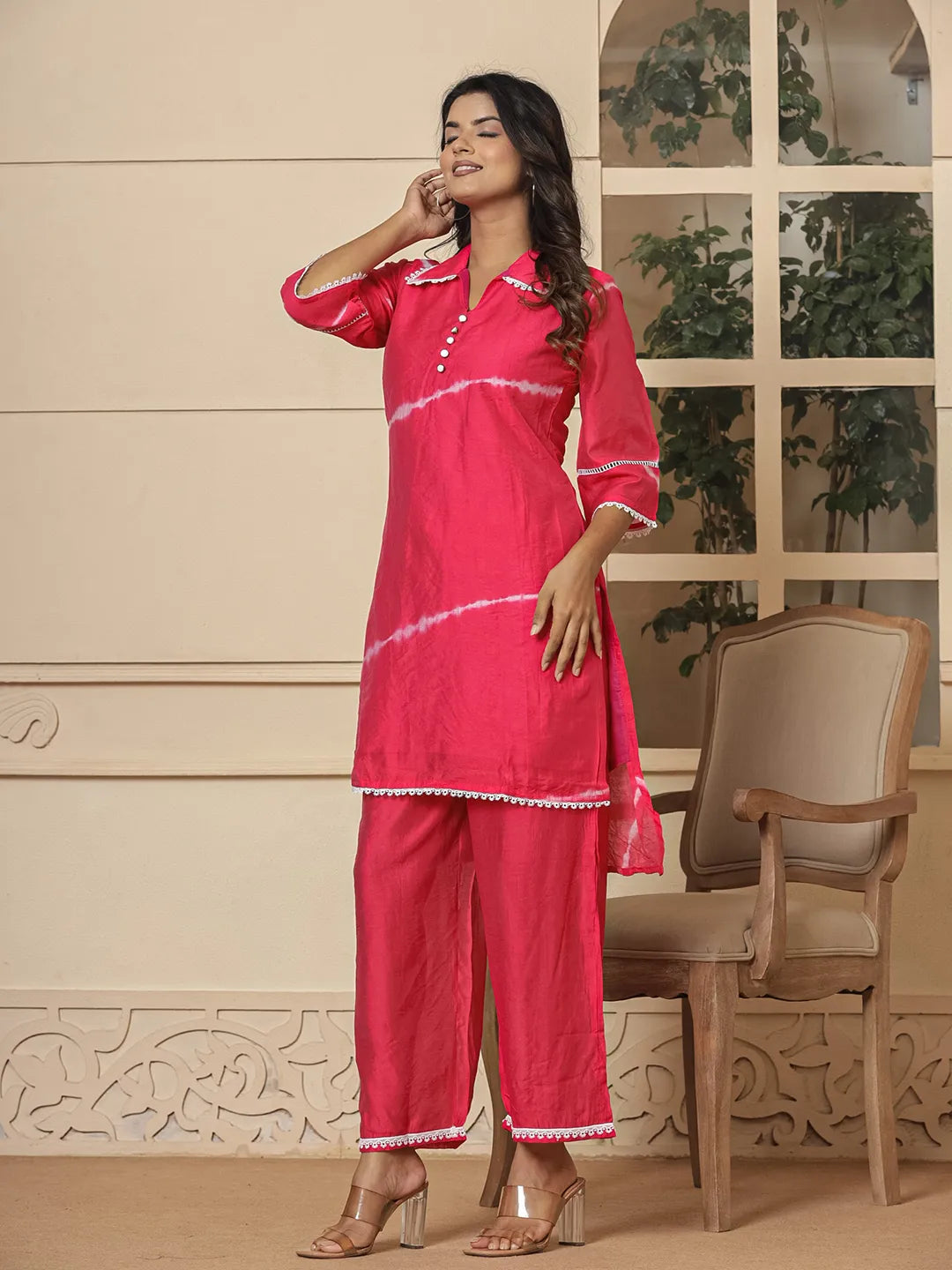 Yufta Pink Chanderi Silk Tie Dye Co-Ord Set - Swadesiicart