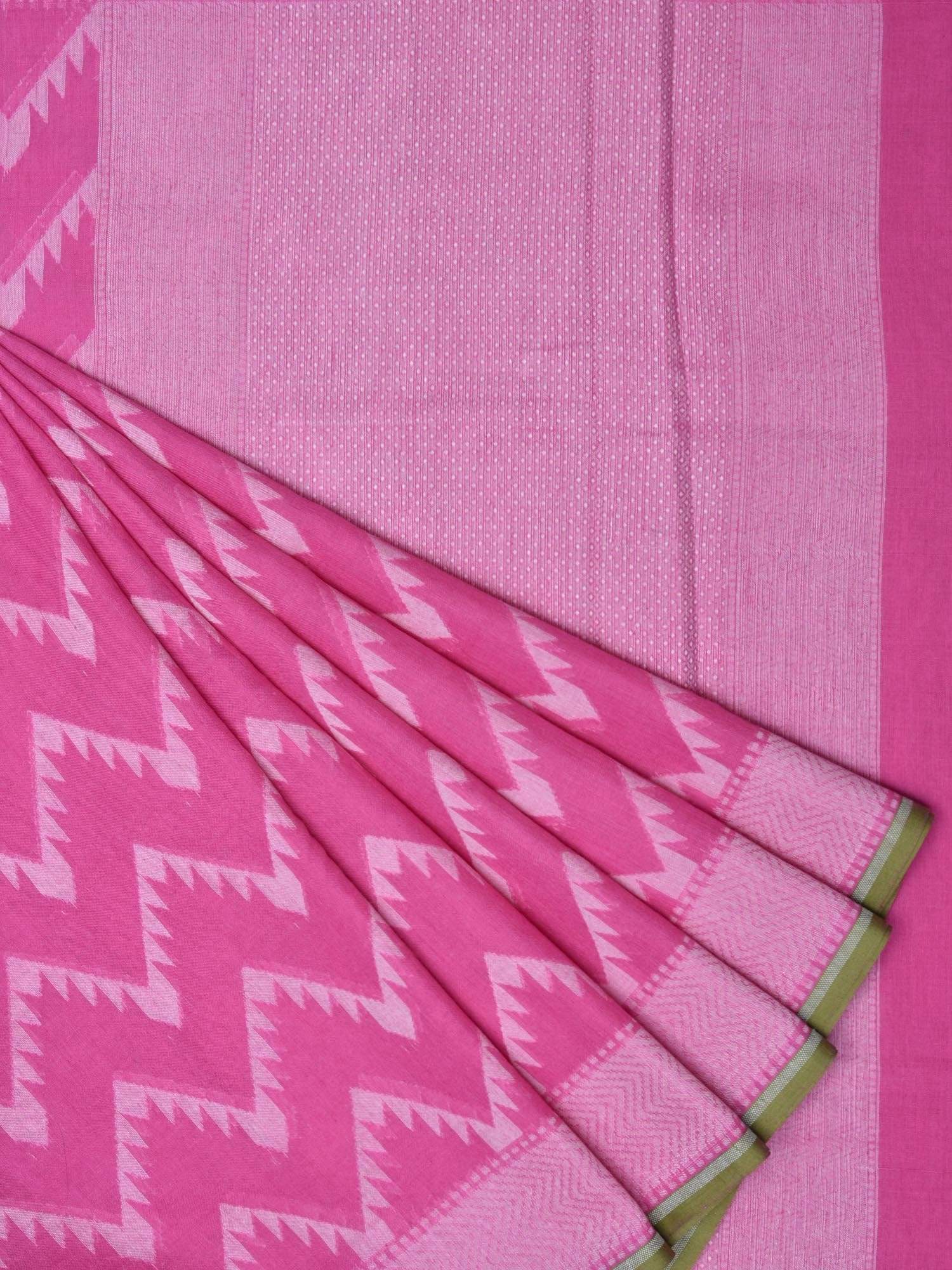 Pink Cotton Cut Work Handloom Saree with Zig-Zag Design - Global Threads | Swadesiicart