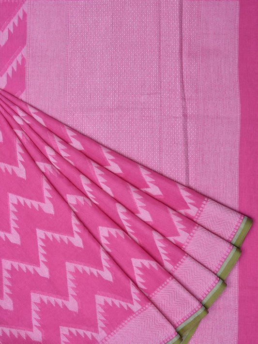 Pink Cotton Cut Work Handloom Saree with Zig-Zag Design - Global Threads | Swadesiicart