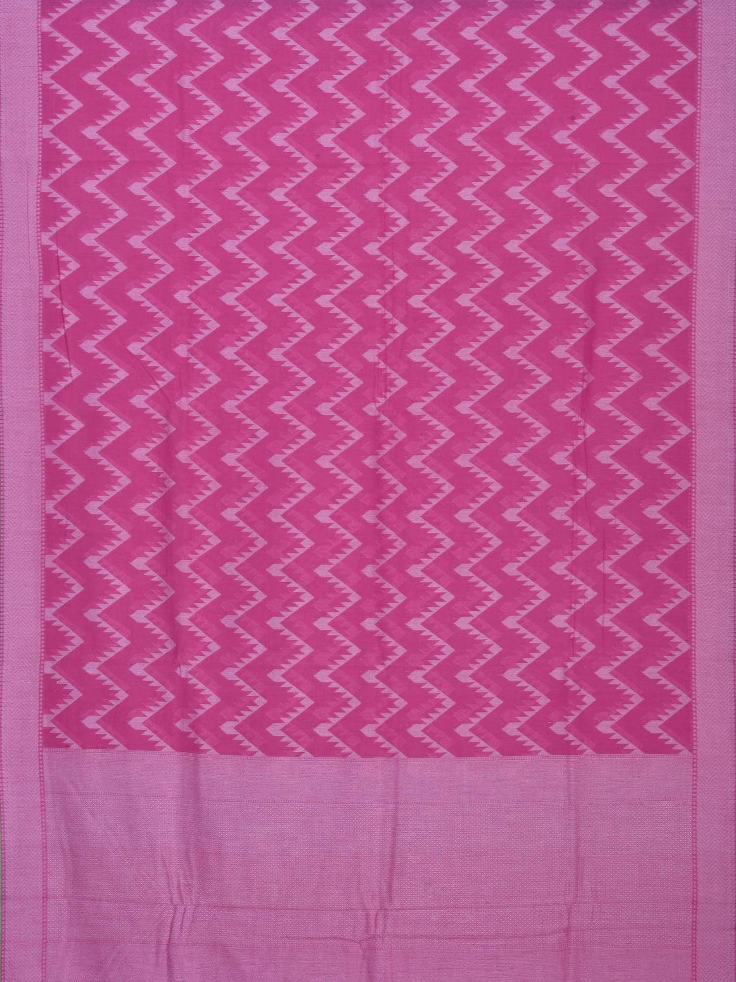 Pink Cotton Cut Work Handloom Saree with Zig-Zag Design - Global Threads | Swadesiicart