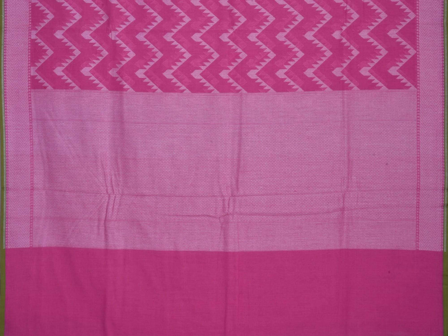 Pink Cotton Cut Work Handloom Saree with Zig-Zag Design - Global Threads | Swadesiicart