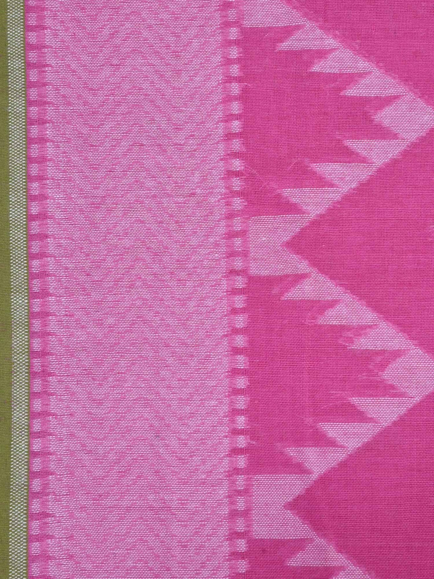 Pink Cotton Cut Work Handloom Saree with Zig-Zag Design - Global Threads | Swadesiicart