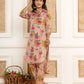 Yufta Pink Cotton Floral Print Striped Print Co-Ord Set - Swadesiicart