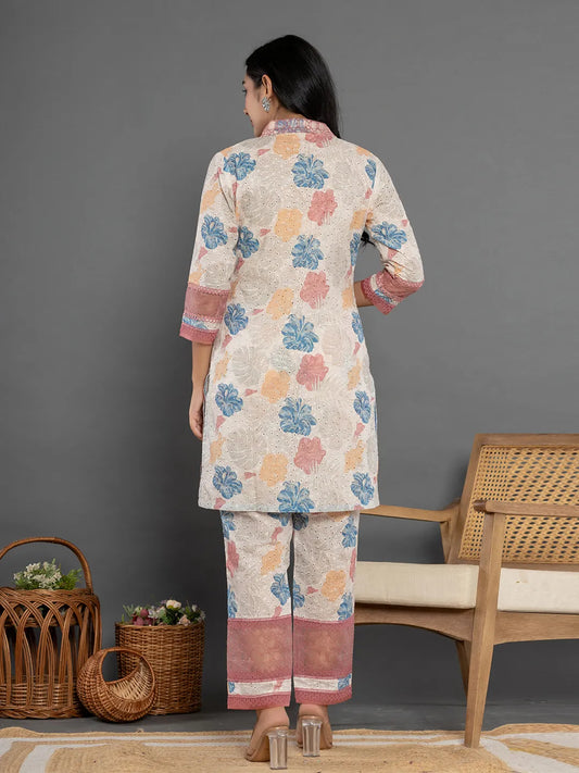 Yufta Pink Cotton Schiffli Co-Ord Set With Lace Detailing - Swadesiicart