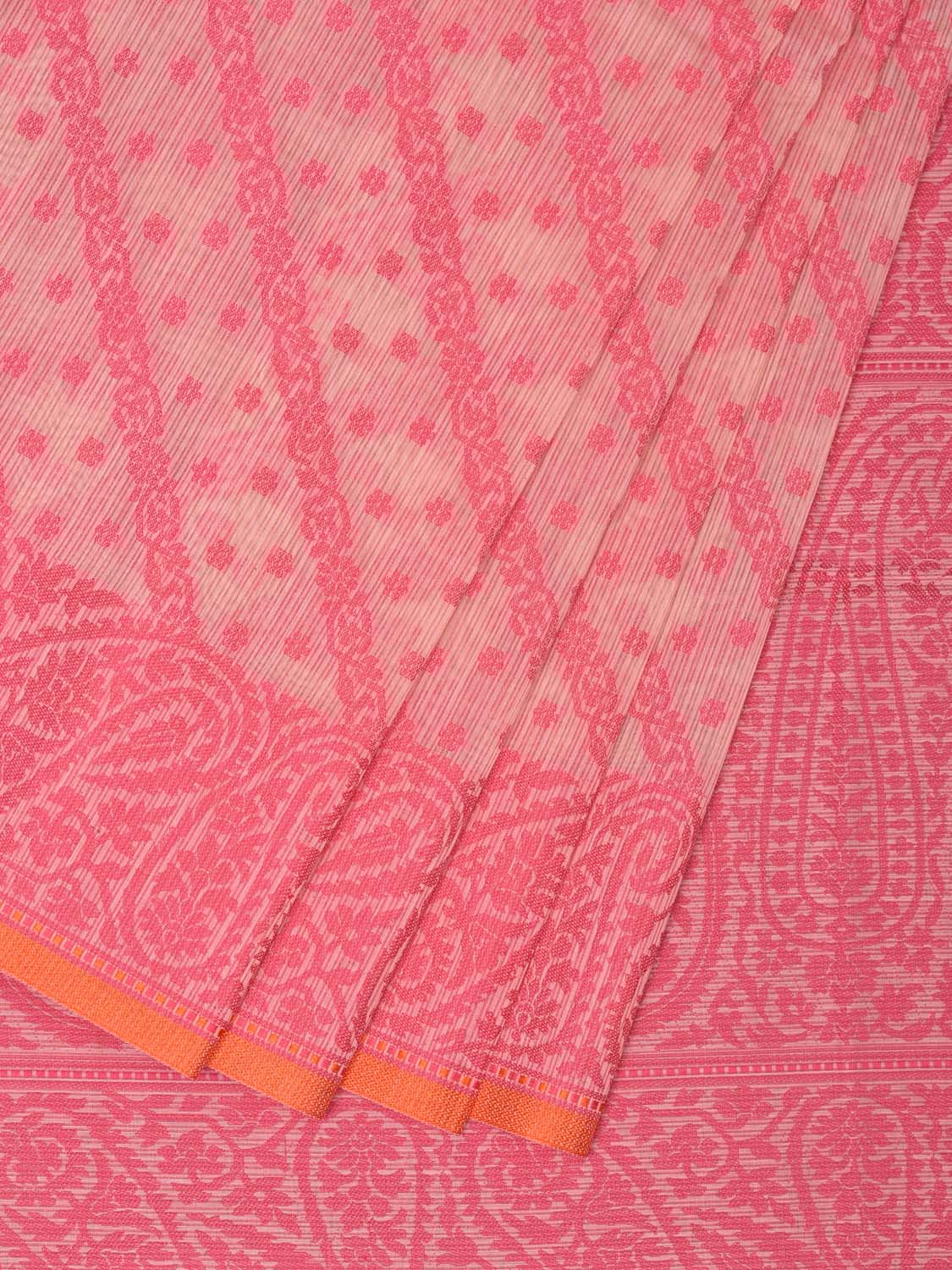 Pink Cut Work Sico Cotton Saree with Diagonal and Mango Border Design - Global Threads | Swadesiicart