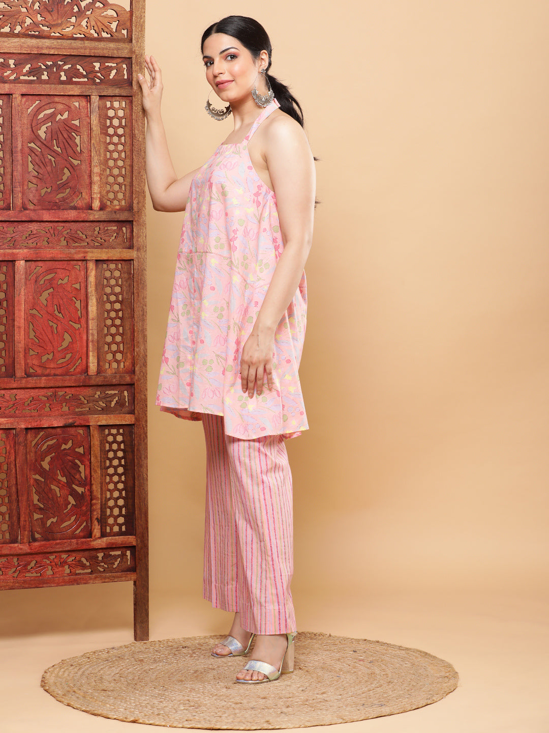 BohoJazz Pink Vacay Halter Top with Comfort Pants Co-ord Set - Swadesiicart