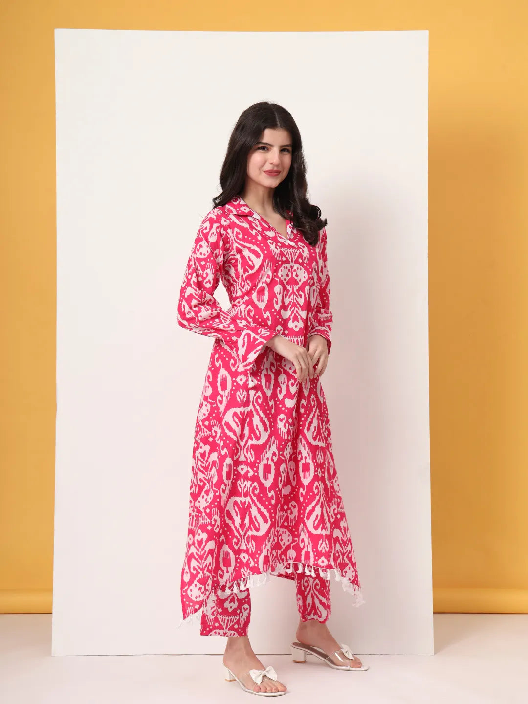 Yufta Pink Ikat Pure Cotton Cord Set - Swadesiicart