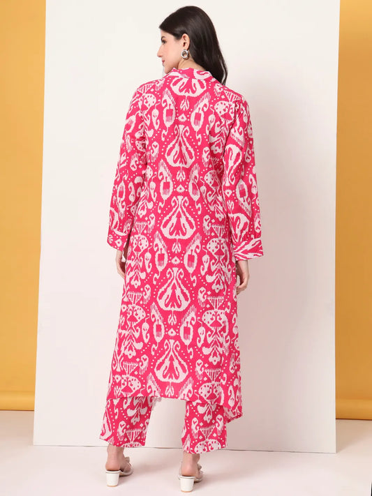 Yufta Pink Ikat Pure Cotton Cord Set - Swadesiicart