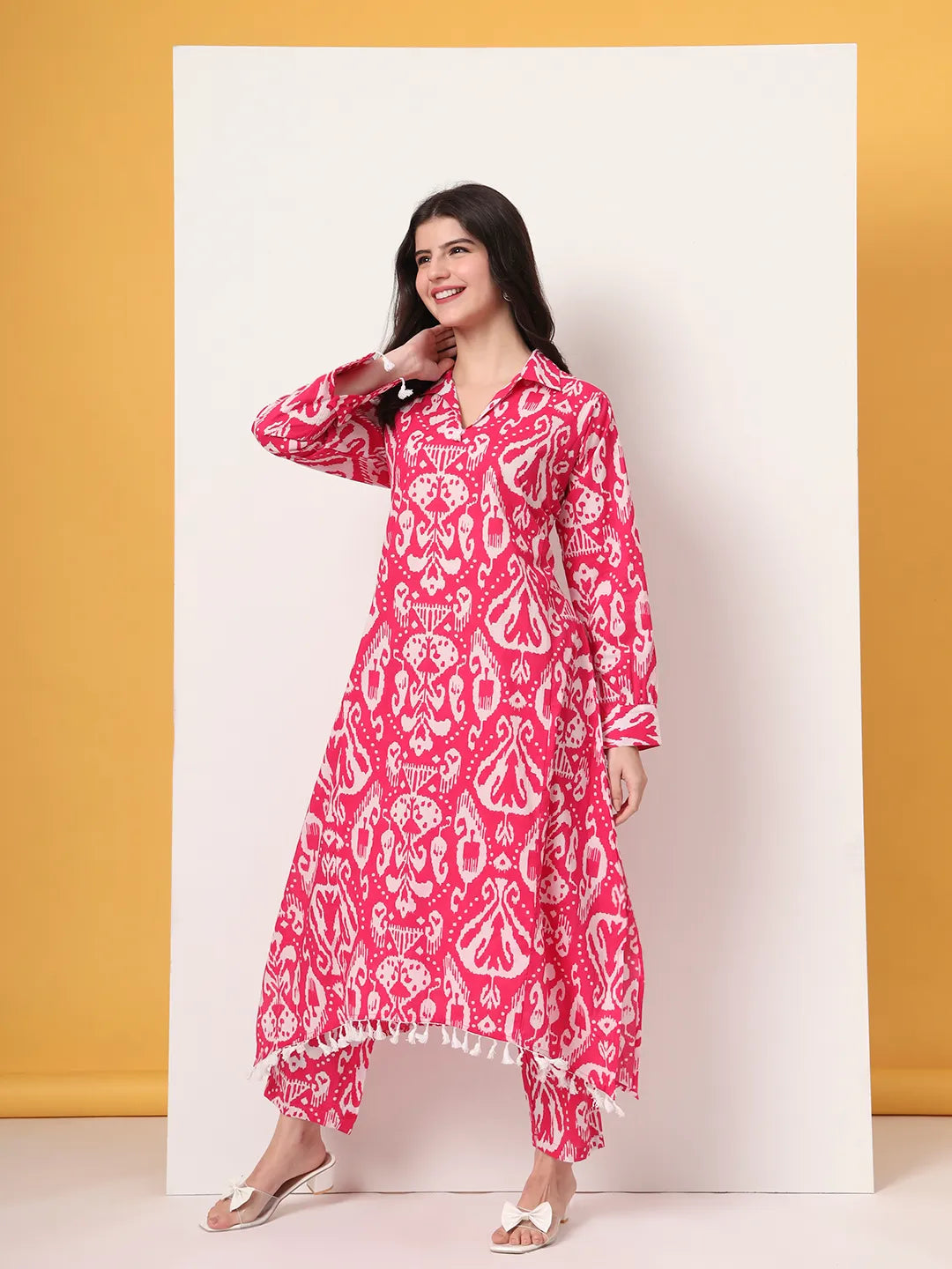 Yufta Pink Ikat Pure Cotton Cord Set - Swadesiicart