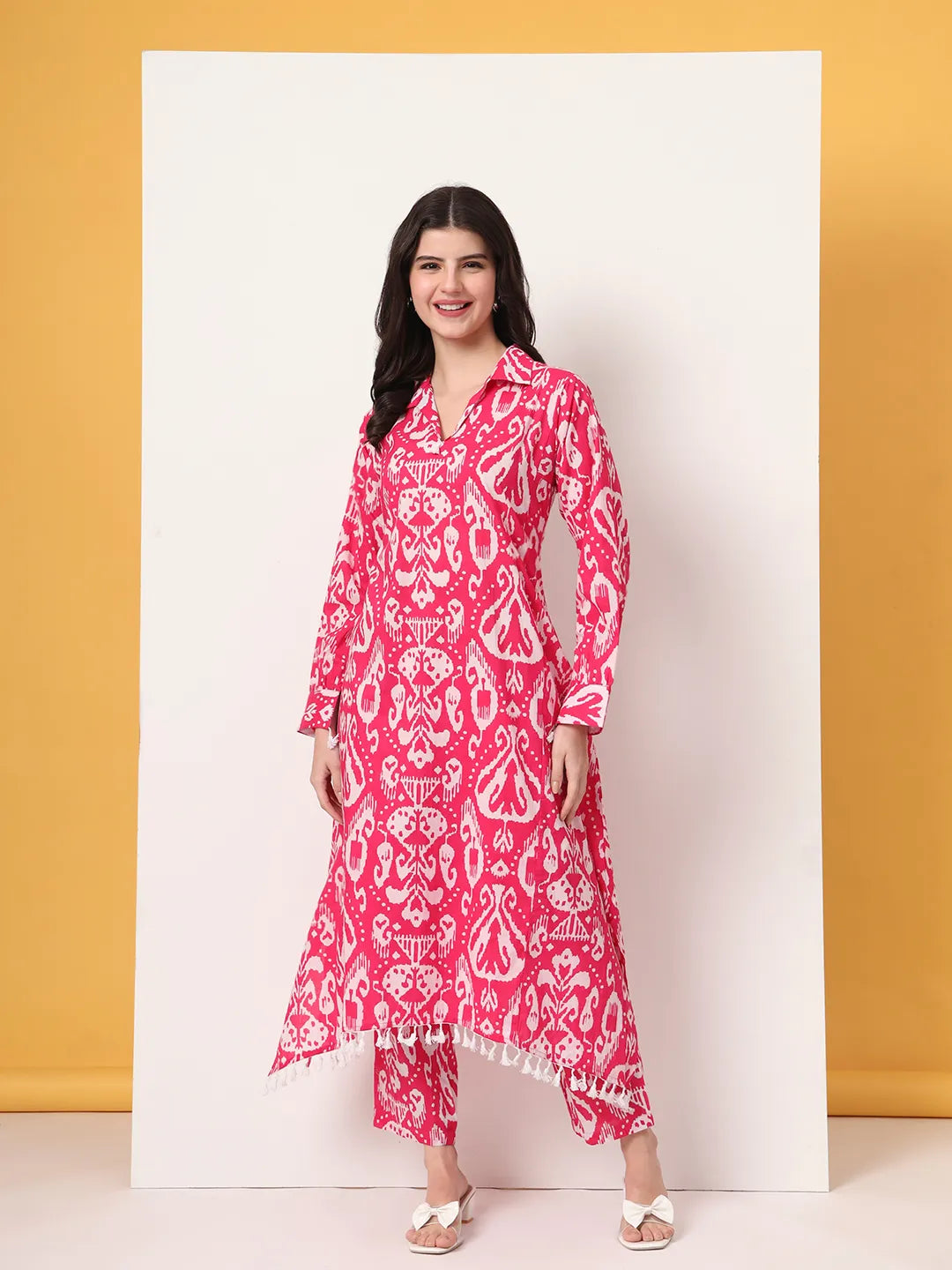 Yufta Pink Ikat Pure Cotton Cord Set - Swadesiicart
