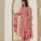 Yufta Pink Mirror_Work Cotton Anarkali Kurta Duppta Set - Swadesiicart