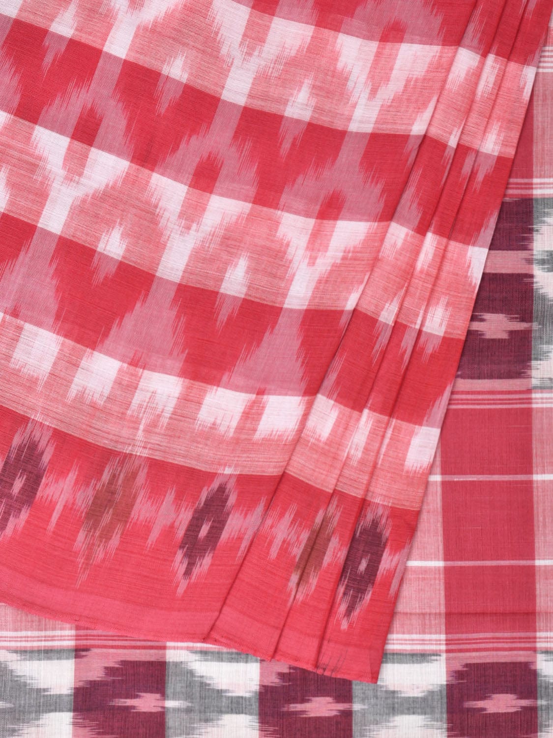 Pink Pochampally Ikat Cotton Handloom Saree with Strips Design No Blouse - Global Threads | Swadesiicart