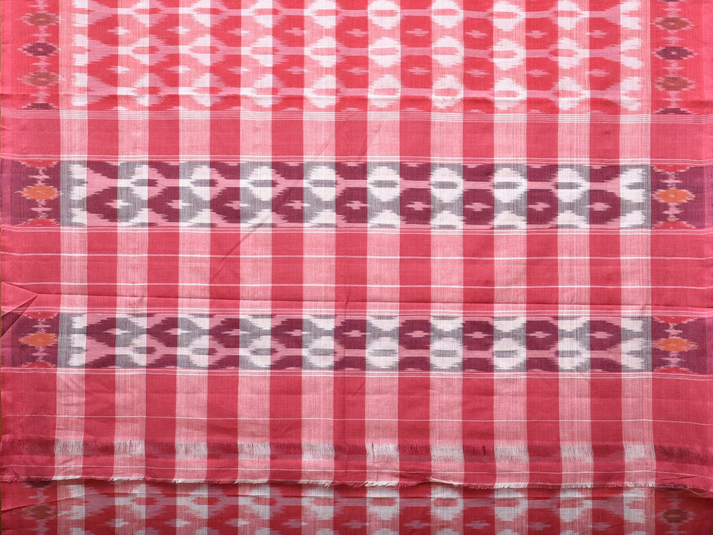 Pink Pochampally Ikat Cotton Handloom Saree with Strips Design No Blouse - Global Threads | Swadesiicart