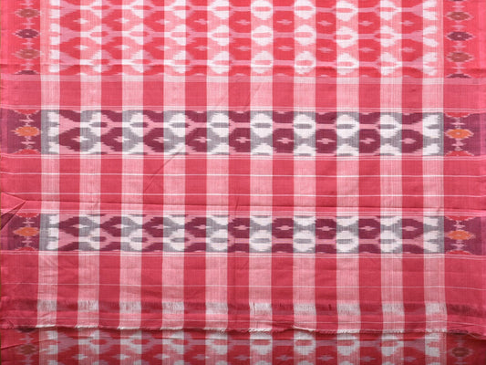Pink Pochampally Ikat Cotton Handloom Saree with Strips Design No Blouse - Global Threads | Swadesiicart