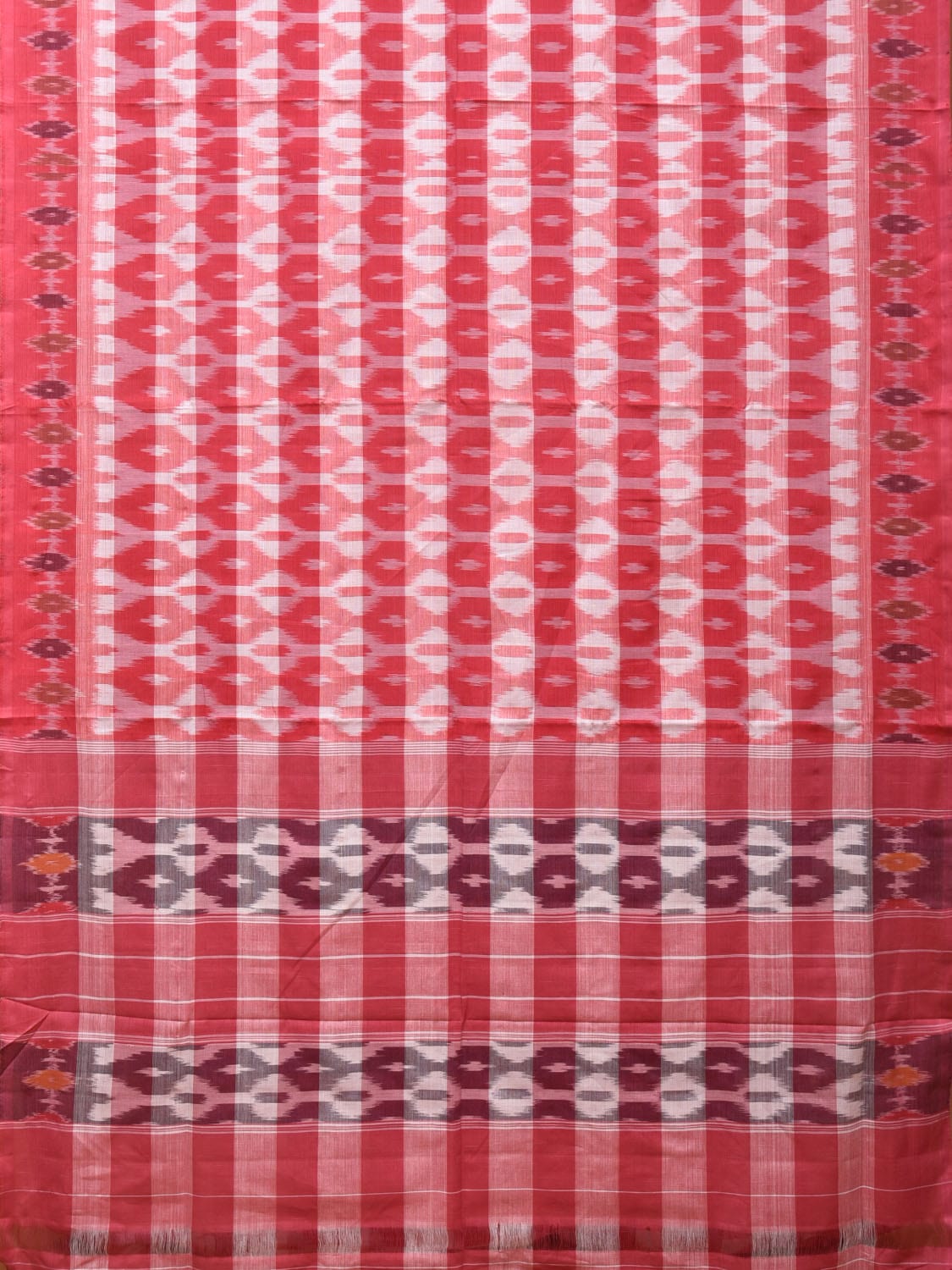 Pink Pochampally Ikat Cotton Handloom Saree with Strips Design No Blouse - Global Threads | Swadesiicart