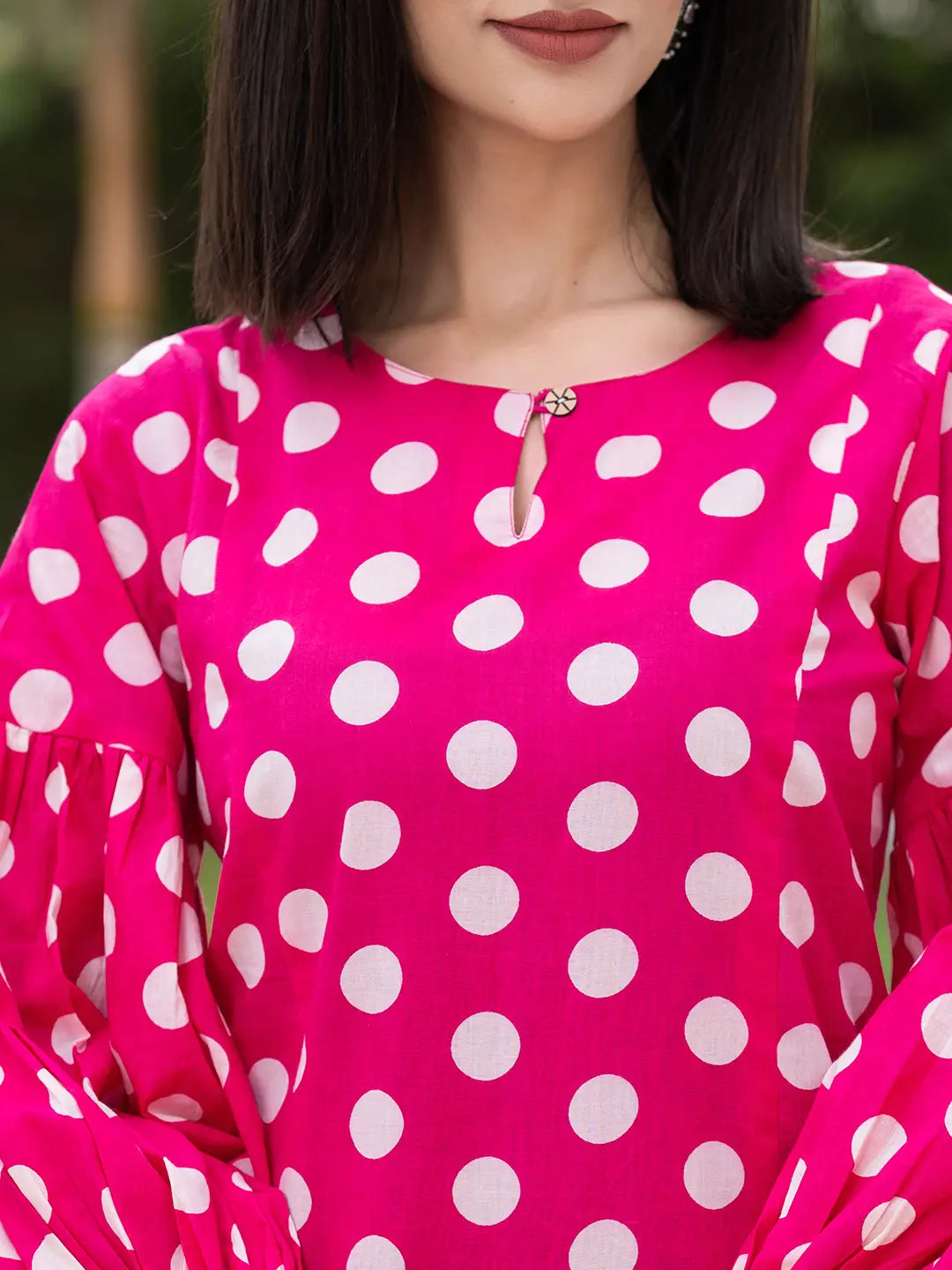 Yufta Pink Polka Dot Print Top And Trouser Co Ord Set - Swadesiicart