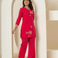 Yufta Pink Thread_Work Shirt And Palazzo Silk Blend Co-Ord Set - Swadesiicart