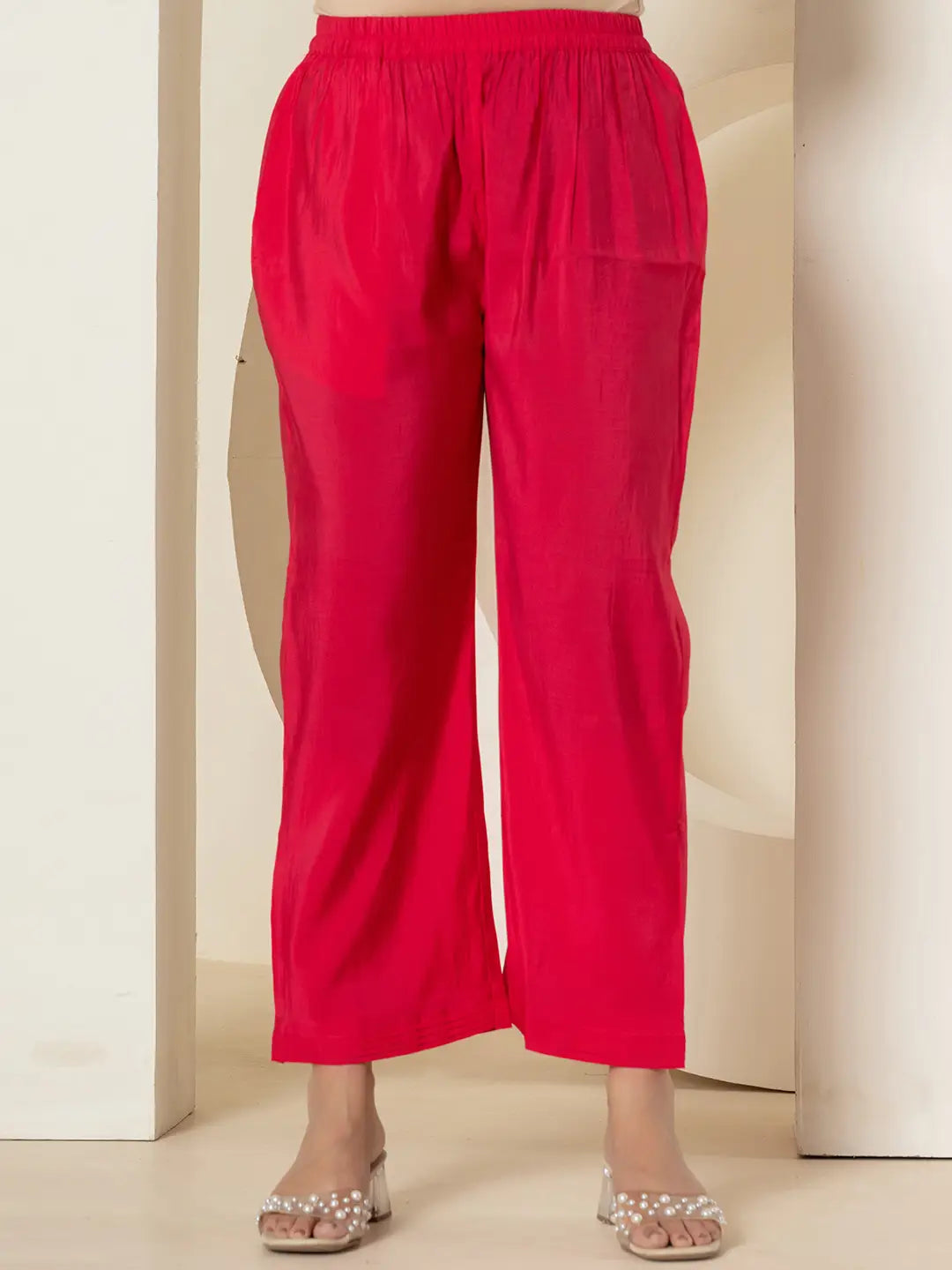 Yufta Pink Thread_Work Shirt And Palazzo Silk Blend Co-Ord Set - Swadesiicart
