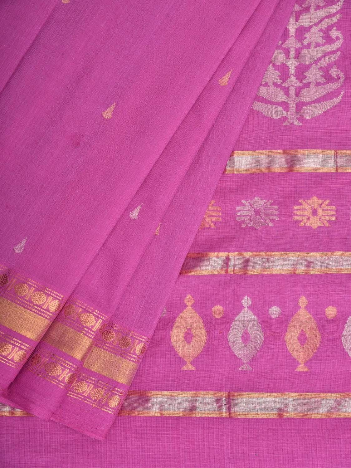 Pink Uppada Cotton Handloom Saree with Karpur Pallu Design - Global Threads | Swadesiicart
