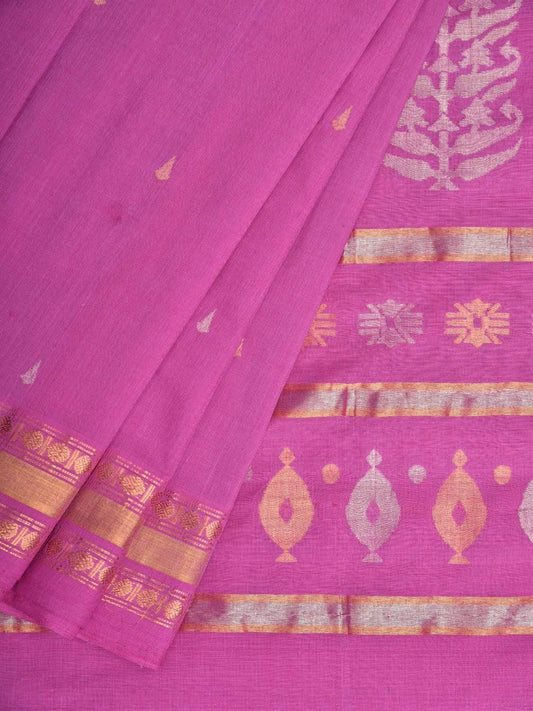 Pink Uppada Cotton Handloom Saree with Karpur Pallu Design - Global Threads | Swadesiicart