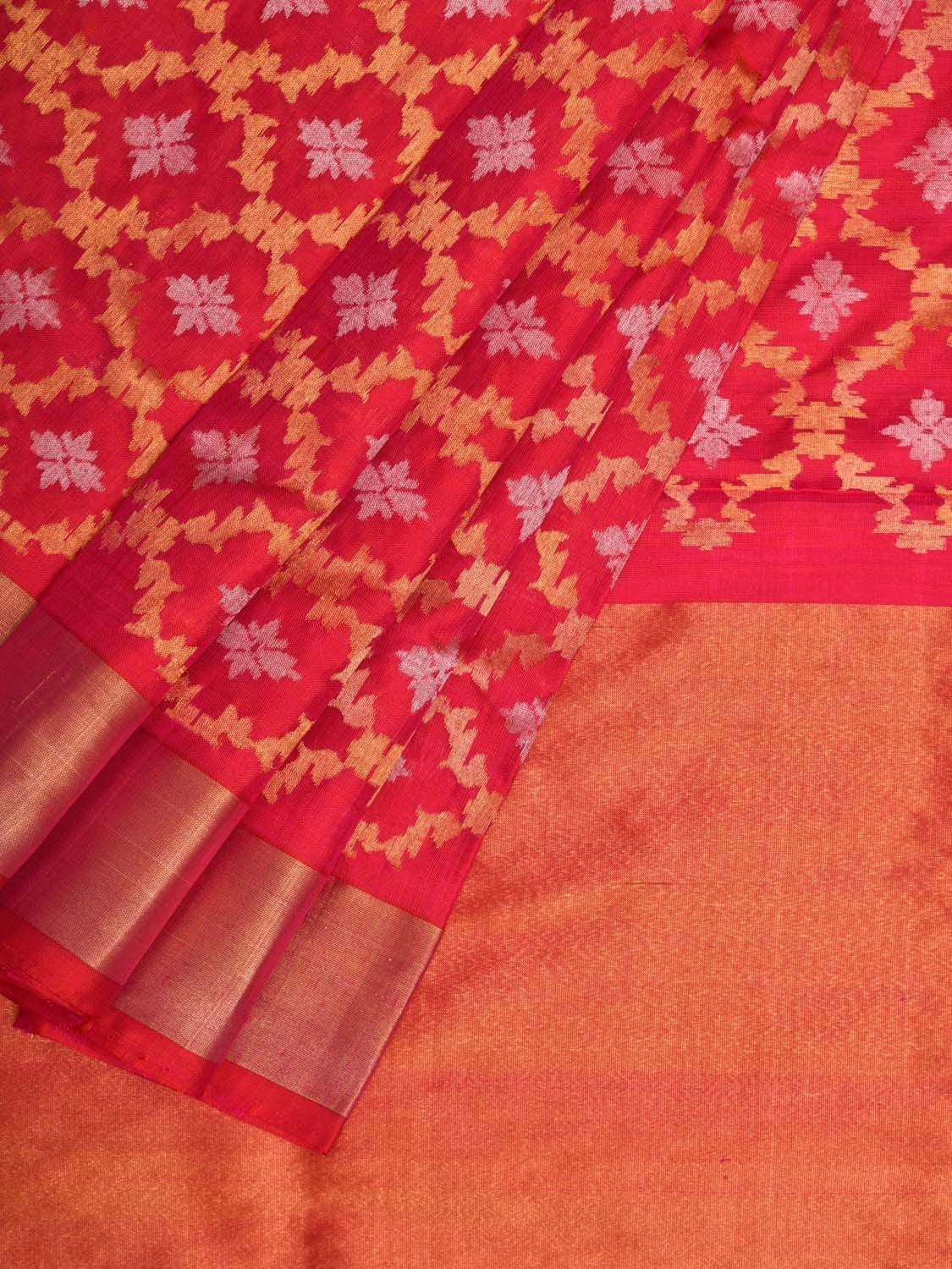 Pink Uppada Silk Handloom Saree with All Over Grill Design - Global Threads | Swadesiicart