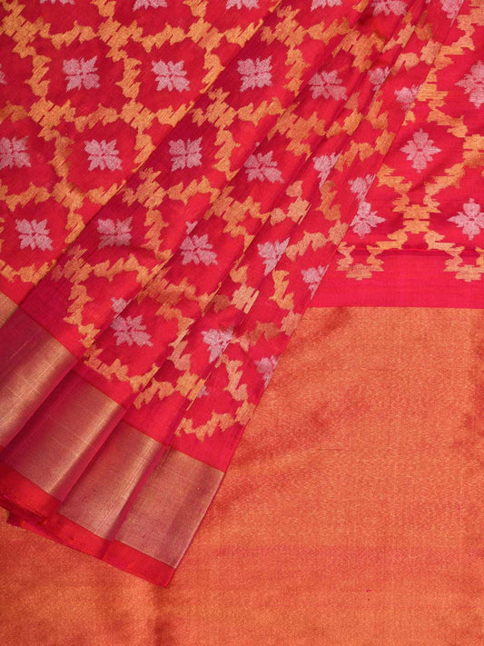 Pink Uppada Silk Handloom Saree with All Over Grill Design - Global Threads | Swadesiicart