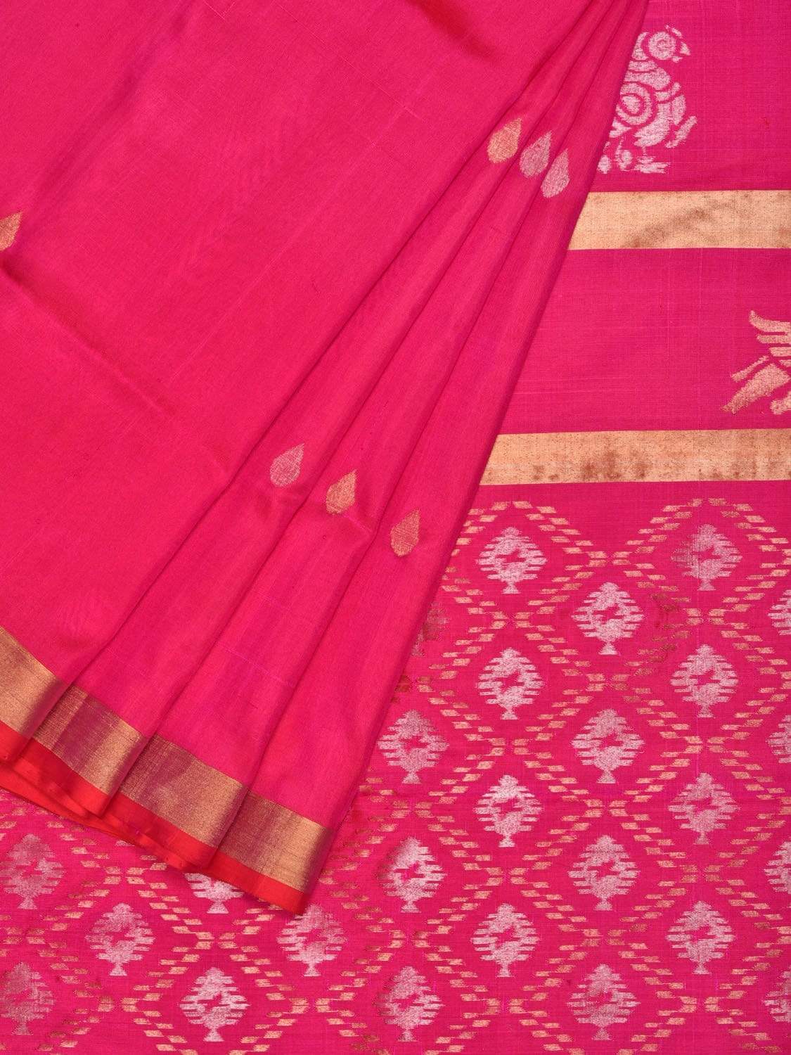 Pink Uppada Silk Handloom Saree with Birds and Jamdani Pallu Design - Global Threads | Swadesiicart