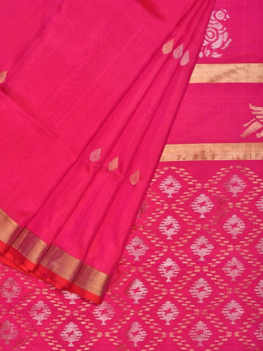 Pink Uppada Silk Handloom Saree with Birds and Jamdani Pallu Design - Global Threads | Swadesiicart
