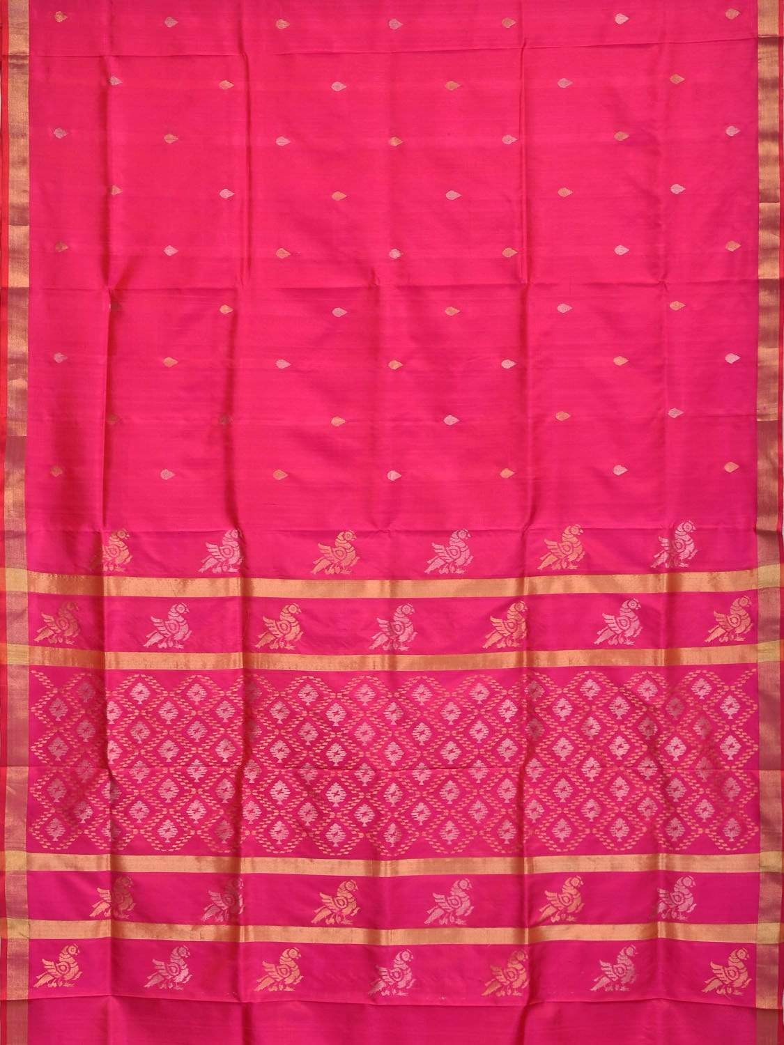 Pink Uppada Silk Handloom Saree with Birds and Jamdani Pallu Design - Global Threads | Swadesiicart
